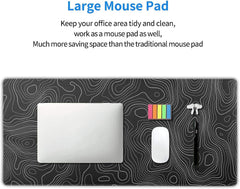 Topographic Map Large Mouse Pad XXL Black Lines Contour Geographic Extended Large Desk Mat Big Desk Pad (90X40 CM)(4 MM) Non-Slip Rubber Base Stitched Edge Long Mousepad,35.4 x 15.7 Inch