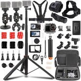 Accessories Kit for DJI Osmo Action 5pro/4/3,Carrying Case with Belt 135cm Selfie Stick Tripod Waterproof Housing Floating Handle Grip Magnetic Handlebar Mount Qucik Release4 in 1 Body Mount