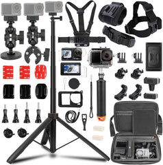 Accessories Kit for DJI Osmo Action 5pro/4/3,Carrying Case with Belt 135cm Selfie Stick Tripod Waterproof Housing Floating Handle Grip Magnetic Handlebar Mount Qucik Release4 in 1 Body Mount