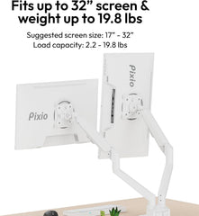 PS1D Wave White Dual Monitor Arm Stand Desk Mount - Fits up to 32 inches Monitors and up to 19.8lbs. VESA Compatibility and Integrated Cable Management