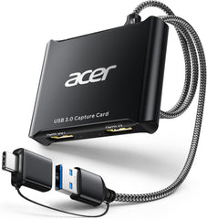 USB 3.0 Video Capture Card, HDMI Capture Card for Streaming with 4K Loop-Out & USB A/C | 1080P 60Hz HD | Video Audio Game Capture for PS5/PS4/Switch2/Xbox/Camera/PC/Mac - Black