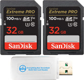 SanDisk 32GB SD Extreme Pro Memory Card (Two Pack) Works with Nikon D3500, D7500, D5600 Digital DSLR Camera (SDSDXXO-032G-GN4IN) Bundle with (1) Everything But Stromboli MicroSDXC & SD Card Reader