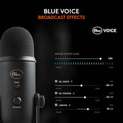 Logitech Creators Blue Yeti USB Microphone for PC, Mac, Gaming, Recording, Streaming, Podcasting, Studio and Computer Condenser Mic with Blue VO!CE effects, 4 Pickup Patterns, Plug and Play - Blackout