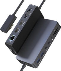 Surface Docking Station, Triple Display Dual 4K HDMI & VGA, 12-in-1 Surface Pro Dock for Microsoft Surface Pro 11/10/9/8/7/6/5/4/3, Surface Laptop 7/6/5/4, Surface Go/Book/Laptop Go