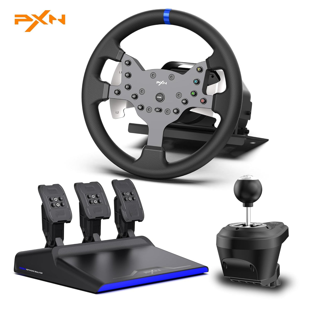 PXN V99 Gaming Racing Wheel, Driving Force Feedback Steering Wheel with Pedals and Shifter - CompuMe
