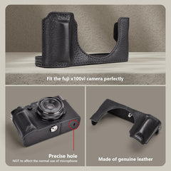 Half Case for Fujifilm X100VI - Retro Style Premium Genuine Leather Protective Case for Fuji X100VI/X100 VI Digital Camera - with Opening Bottom and Hand Grip Design - Black