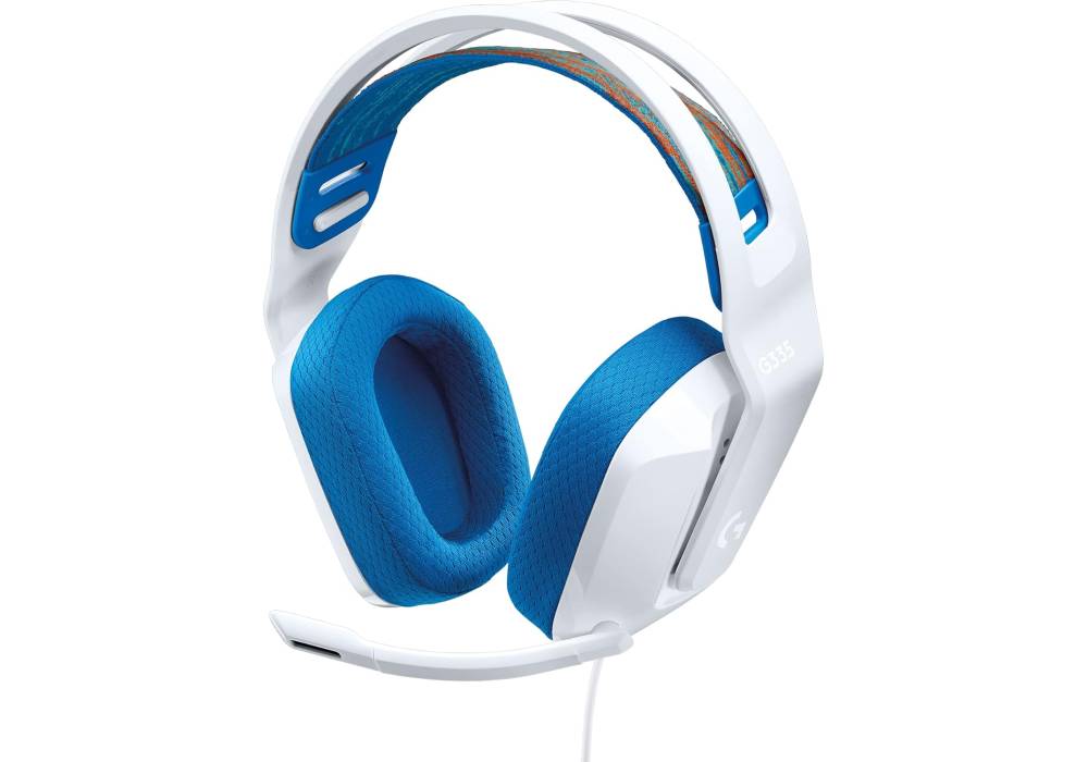 Logitech G335 Wired Gaming Headset – 40mm Drivers, Suspension Headband, Flip‑to‑Mute Mic, 240g Lightweight Build, 3.5mm Plug‑and‑Play, White