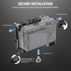 Cage Camera Cage with HDMI Cable Clamp, NATO Rail, 3/8 Inch ARRI Positioning Holes, 1/4 Inch Thread Compatible with Sony FX3 FX30 Original XLR Handle