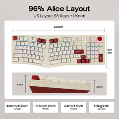 Feker Alice98 Ergonomic 98 Keys Custom Mechanical Keyboard, VIA Programmable, USB-C Wired Gaming Keyboard, Hot Swappable, 5 Layer Paddings, Control Knob, NKRO, RGB for Win/Mac (Beige)