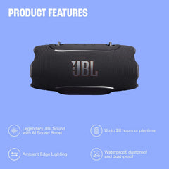 Xtreme 5 - Portable Waterproof Speaker with Massive Legendary JBL Sound, Ambient Edge Lighting, Convenient Shoulder Strap, Supports Lossless USB-C Audio, Built-in powerbank & Auracastβ’ (Black)