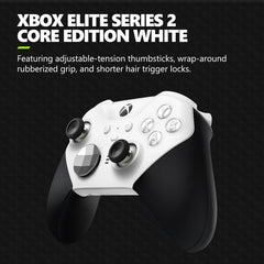 Xbox Wireless Gaming Controller | Elite Series 2 Core | White | Console, PC, and Android | Adjustable Thumbsticks | Trigger Locks