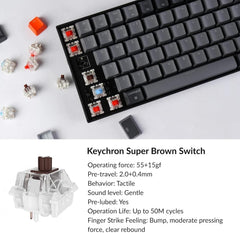 K4 96% Layout 100 Keys Wireless Bluetooth 5.1/Wired USB Mechanical Gaming Keyboard with Keychron Super Brown Switch White LED Backlight N-Key Rollover for Mac Windows PC-Version 2