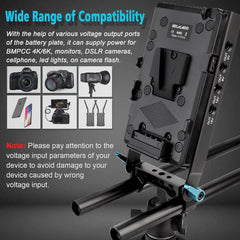 V-Mount Lock Battery Plate Power Supply Splitter Adapter with 15mm Rod Clamp + BMPCC 4K and 6K Locking DC Cable for Blackmagic Pocket Cinema Camera 4K/6K.