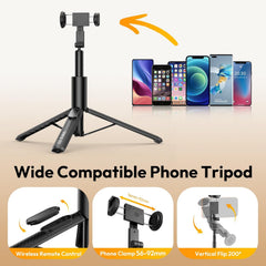 Phone Tripod Selfie Stick, ULANZI SK27 61" Extendable Selfie Stick for iPhone/Android with Wireless Remote Cold Shoe Mount, Portable Phone Tripod Stand for Video Recording, Stream, Travel, Vlogging