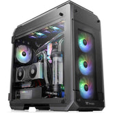 Thermaltake View 71 4 Sided Tempered Glass Vertical Gpu Modular Full Tower W/ 2 Blue Led Ring Fan Pre Installed Black