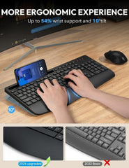 Wireless Keyboard and Mouse Combo - Full Size Ergonomic Wrist Rest, Silent Typing, Phone Holder, 2.4 GHz, 3 Level DPI, Batteries Powered, KM23D Set Compatible with PC, Laptop, Windows, macOS -SABLUTE