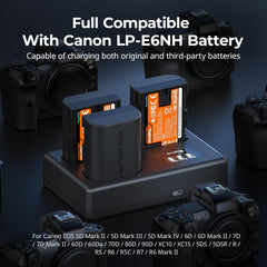 LP-E6NH Camera Battery Kit for Canon, Triple-Slot LCD Charger with 3-Pack 1940mAh Batteries, Full Decode for Canon EOS R6 Mark II,R5,R6,R7,R5C,5D Mark II/III/IV,R,6D,6D Mark II,70D,80D