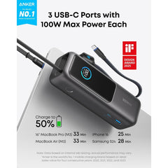 Anker Power Bank (25K, 165W, Built-In and Retractable Cables), for Multi-Device Charging, (Black) | A1695H11 |