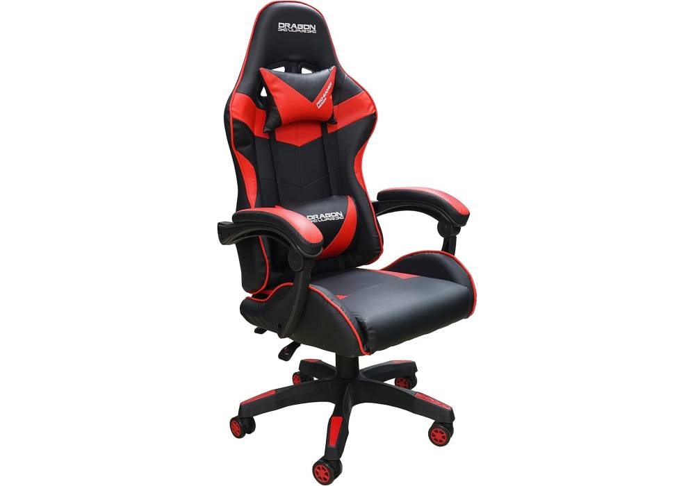 Dragon War GC-018 - Ergonomic Gaming Chair, PU Leather Finish, 145° Recline, Class‑4 Gas Lift, Neck & Lumbar Support, Black & Red