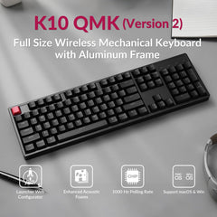 K10 QMK Bluetooth Wireless/Wired Mechanical Keyboard, Full-Size Layout Hot-Swappable Gaming Keyboard with Keychron Super Brown Switch, RGB Backlit, Aluminum Frame for Mac/Windows-Version 2