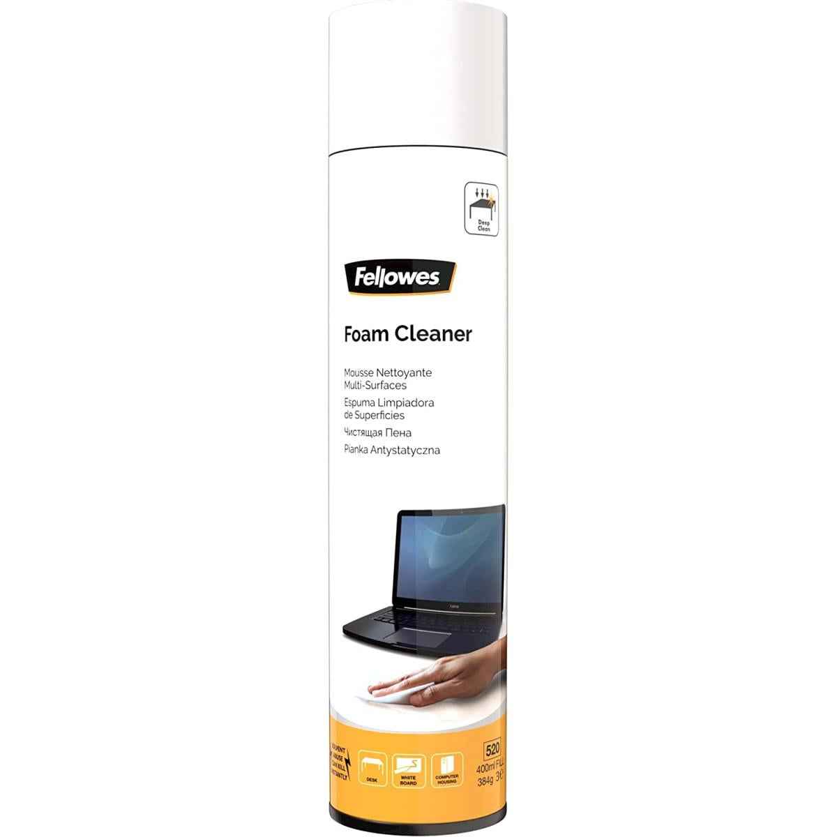 Fellowes 400ml Foam Cleaner For Plastic & Metal Hfc Gaz Free (not To Be Used On Screens)