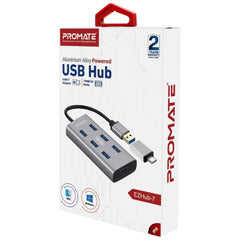 Promate Ezhub 7 7 In 1 Aluminium Alloy Powered Usb Hub 7 Usb 3.0 Ports Usb C Adaptor 5gbps Transfer Rate Data & Charge - CompuMe
