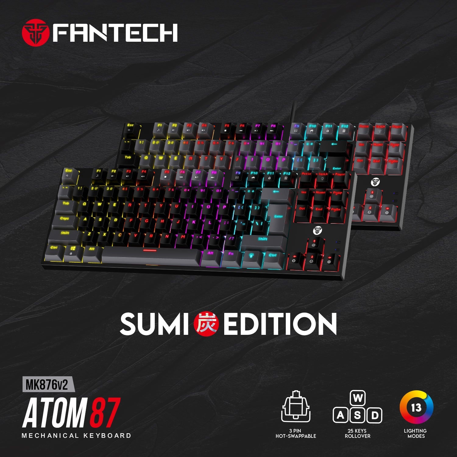 Fantech ATOM TKL MK876v2 Double Injection Keycaps Mechanical Keyboard - CompuMe