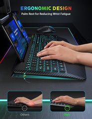 Wireless Keyboard and Mouse Backlit, Wrist Rest, LED Mouse, Rechargeable Ergonomic Keyboard with Phone Holder, Silent Light Up Combo for Computer, Mac, PC, Laptop, Chromebook - SABLUTE KM22 Ultra+