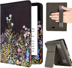 Case for 7"/6.8" Kindle Paperwhite (12th/11th Gen, 2024/2021), Kindle Colorsoft Signature Edition Case, PU Leather Foldable Stand Cover with Hand Strap & Auto Wake/Sleep, Flowers