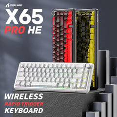 Attack Shark X65PRO HE Rapid Trigger Magnetic Mechanical Keyboard,60% Hot Swappable,Hall Effect Sensor,Adjustable Actuation,Tri-Mode RGB, 8KHz Polling Rate with Coiled Cable for MOBA/FPS/RTS-Yellow