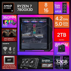 TD5 Pro Gaming PC β AMD RYZEN 7 7800X3D, AMD RX 9070 XT 16GB, 32GB DDR5 6000MHz, 2TB Gen4 M.2, Windows 11, MWE Gold 850 V3 PSU, ATX Desktop PC