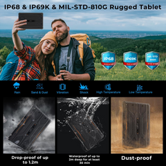 HOTWAV R8 Rugged Tablet Android 14, 10.1 inch HD+ Display 10800mAh Battery, Octa-Core 12GB RAM+128GB ROM, 13MP+5MP Camera IP68/IP69K Waterproof