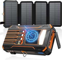 Solar Charger Power Bank - 48000mAh Wireless Portable Charger Built-in 4 Cables and 4 Solar Panels, PD QC 3.0 Fast Charging USB C Battery Pack with Flashlight for Camping Travel