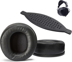 AHG Premium Sheepskin Ear Pads and Cowhide Headband Strap Compatible with Audeze LCD Headsets (Black) | FlexiSoft Foam