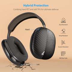 Carbon Fiber Texture Case Cover for AirPods Max Headphone, TPU Anti-Scratch Ear Cup Cover, Protective Skin Accessories for Apple AirPods Max(2024/2020) - Matte Black