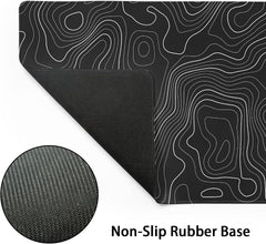Topographic Map Large Mouse Pad XXL Black Lines Contour Geographic Extended Large Desk Mat Big Desk Pad (90X40 CM)(4 MM) Non-Slip Rubber Base Stitched Edge Long Mousepad,35.4 x 15.7 Inch