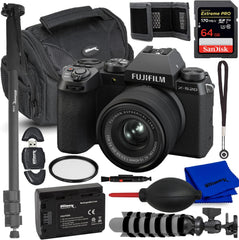 FUJIFILM X-S20 Mirrorless Camera with 15-45mm Lens (Black) - Bundle Includes: 64GB SDXC Memory Card, Replacement Battery, Gadget Bag, Monopod, 8" Gripster & Much More (12pc Bundle)