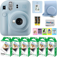 Instax Mini 12 Instant Camera Bundle with Fujifilm Instax Mini Instant Film Value Pack (60 Sheets) with Accessories Including Protective Case, Strap, Photo Album (Pastel Blue)