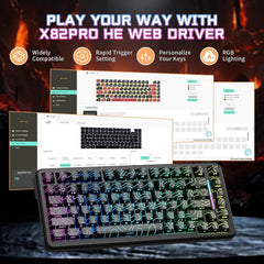 ATTACK SHARK X82 PRO HE Wireless Rapid Trigger RGB Mechanical Gaming Keyboard with Adjustable Actuation,2.4G/Wired/BT,8K Polling Rate,Hall Effect Magnetic Switch,5000mAh Battery for FPS(Black Contour)