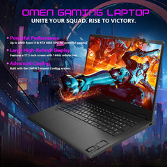 HP OMEN Ryzen 9 5060 Gaming Laptop, 17.3" FHD IPS 144Hz, AMD Ryzen AI 9 365, RTX 5060, 16GB DDR5 RAM, 1TB SSD, RGB Backlit KB, Low Blue Light, Bundle with Thunderobot 7 in-1 USB-C Hub