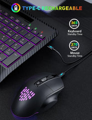 Wireless Keyboard and Mouse Backlit, Wrist Rest, LED Mouse, Rechargeable Ergonomic Keyboard with Phone Holder, Silent Light Up Combo for Computer, Mac, PC, Laptop, Chromebook - SABLUTE KM22 Ultra+