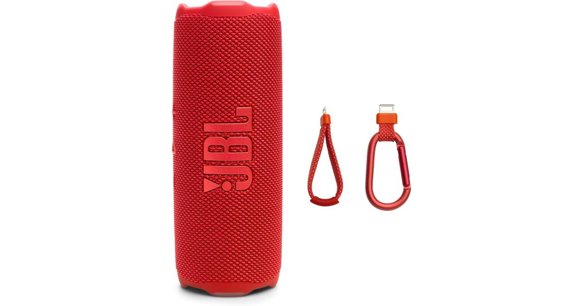 JBL Flip 7 - Portable Waterproof and Drop-Proof Speaker with AI Sound Boost, 16Hrs of Playtime, and PushLock System with Interchangeable Accessories (Red)