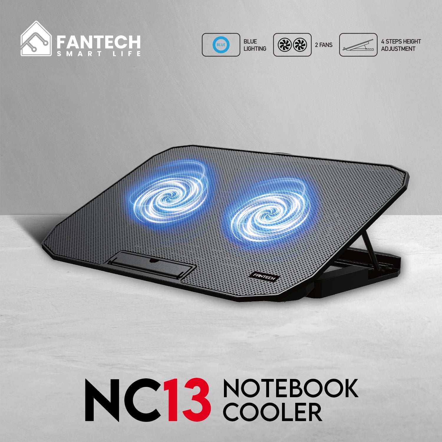 Fantech NoteBook Cooler NC13 Two Fan Suitable For 9-15.6 Inch Laptop - CompuMe