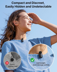 BOYA Mini Wireless Microphone for iPhone/Android/PC/Tablets with USB C/Lightning Plug - Black