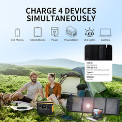 60W Portable Solar Panel,60 Watt Foldable Solar Panels Chargers with QC3.0 USB-A USB-C DC5521,IP67 Waterproof Power Emergency for Small Power Station Camping Hiking Outdoor
