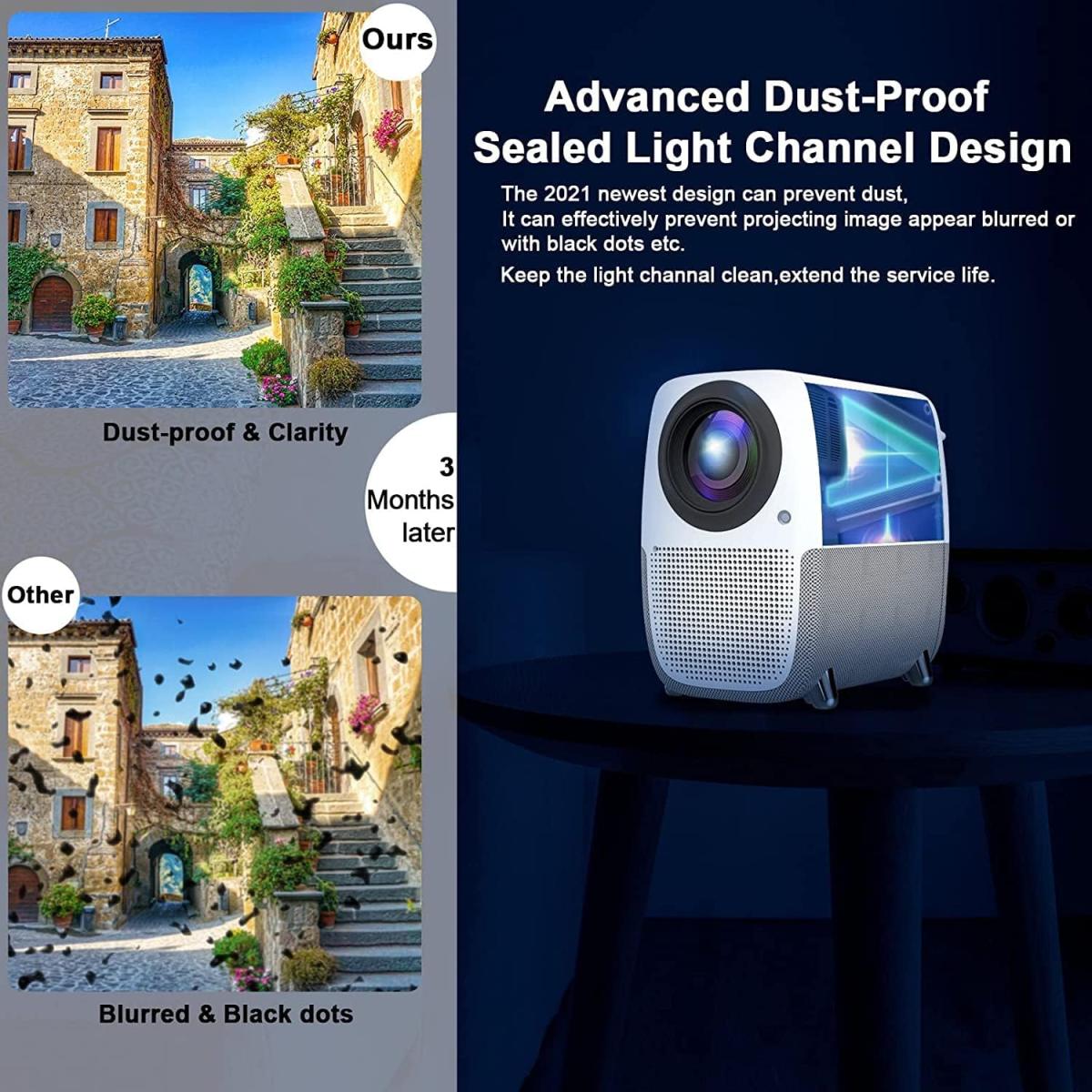 WayGoal HD 1080p Native (1920 x 1080) Wireless Portable Projector w/ WiFI Mirror Function, Electric Focus Mode, Bluetooth 6W Speakers, Up To 250 inch, Up to 50,000 Hours Lamp Life, Multi Formats Support - CompuMe