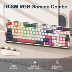 Redragon S174 Gaming Keyboard and Mouse Wireless with Tri-Mode, RGB Keyboard and 5000 DPI 61G Ultra-Light Gaming Mouse, Computer Keyboard Creamy Cute with Number Pad BT/2.4GHz/USB-C - Beige