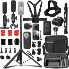 Accessories Kit for Insta360 X4 Air, Invisible Selfie Stick Tripod,Carrying Case,Magnetic Car Mount, Handlebar Mount, 4 pcs Body Mount, Helmet Mount,Metal 1/4'' Adapter,Silicone Case&Other