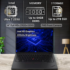 Lenovo ThinkPad T14 Gen 6 14" FHD+ Display, Intel Ultra 7 255U, Customized Laptop, 16GB / 32GB / 64GB RAM DDR5, 512GB / 1TB / 2TB SSD, WiFi 6E, Backlit KB, Win 11 Pro, AI Business Laptop