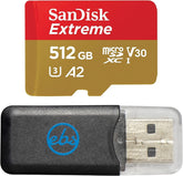 SanDisk MicroSDXC 512GB Extreme Memory Card Compatible with Insta360 Go Ultra, X4, X4 Air and X5 Action Camera (SDSQXAV-512G-GN6MN) Bundle with (1) Everything But Stromboli MicroSD & SD Card Reader